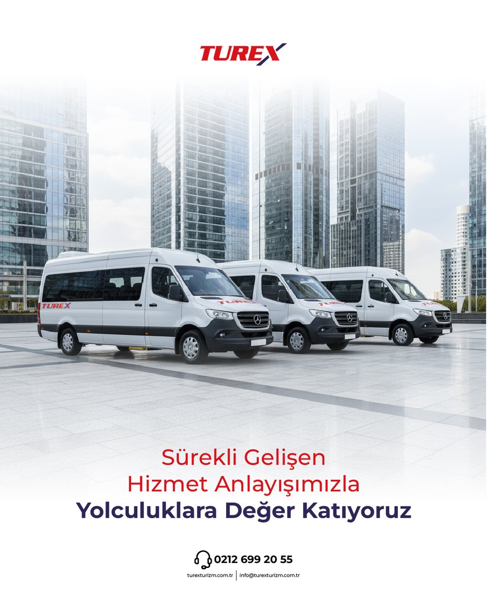 Turex olarak; güvenli, konforlu ve zamanında ulaşım anlayışımızla her gün binlerce yolcuyu işine ulaştırıyoruz.

#Turex #TurexTurizm #taşımacılık #ServisHizmeti #PersonelServisi #PersonelTaşımacılığı