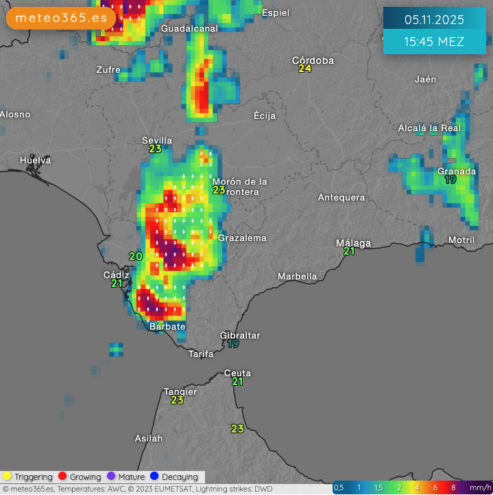 meteo365_es's tweet image. #Andalusia in the afternoon - Current #Stormtracker  - Radar with NowCast meteo365.es/weather/observ…