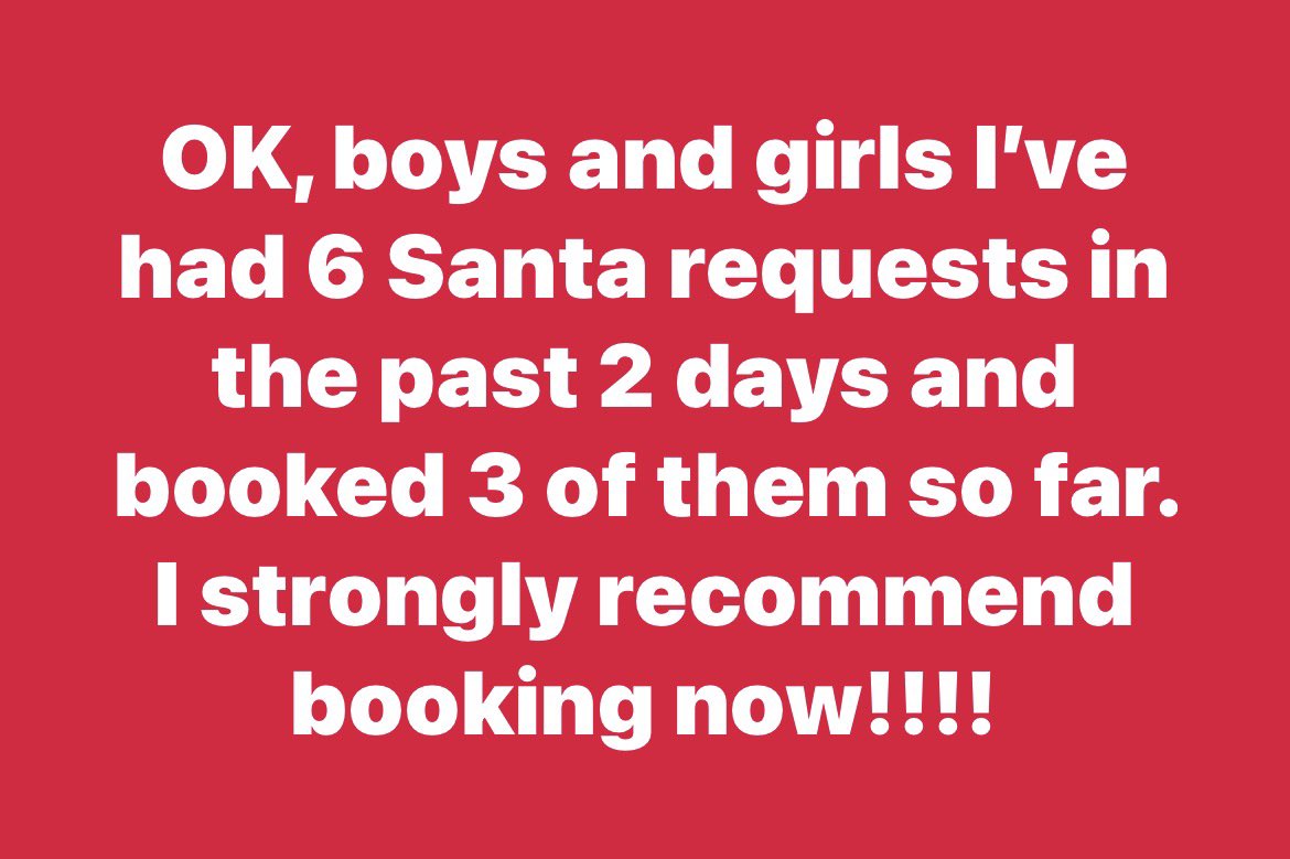 SantaJasonW's tweet image. If you’re looking to book a Santa, I strongly recommend booking now. My availability is starting to fill up!!!!