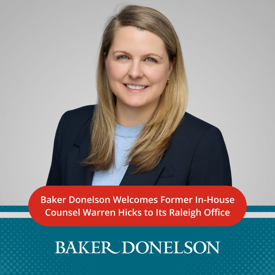 Baker Donelson has added Warren Hicks as of counsel in the Firm's Raleigh office. Ms. Hicks joins the Firm as a member of the Corporate Group. bakerdonelson.com/baker-donelson…