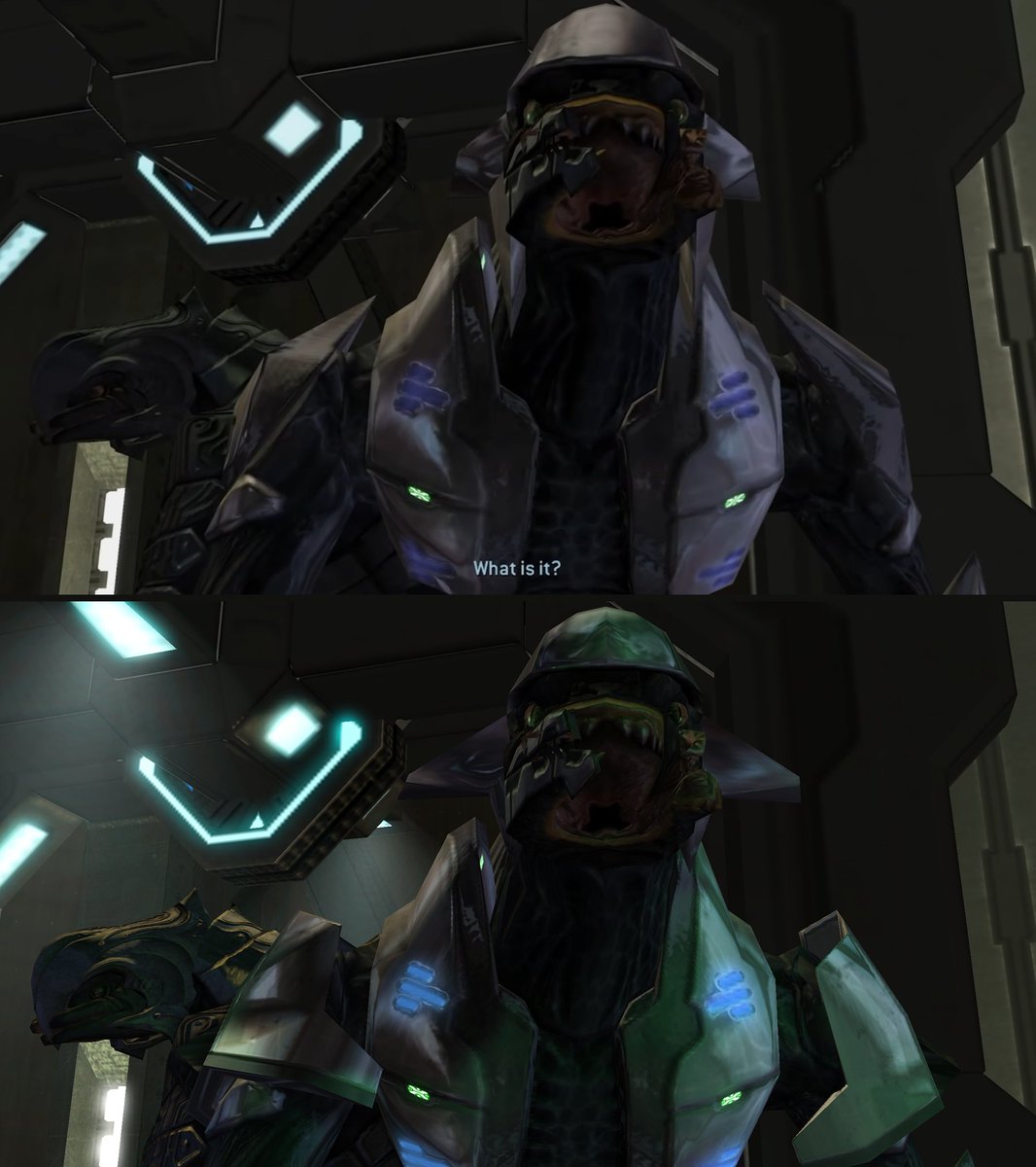 gold_athena_'s tweet image. One of my primary roles on @RubyofBlue&apos;s Halo 2: REBALANCE is polishing up the cinematics. A key part of that: dynamic lights!

Halo 2 suffers from a lack of self shadowing and shadow casting by default. Using 3-point lighting, the quality of cinematics can be VASTLY improved.