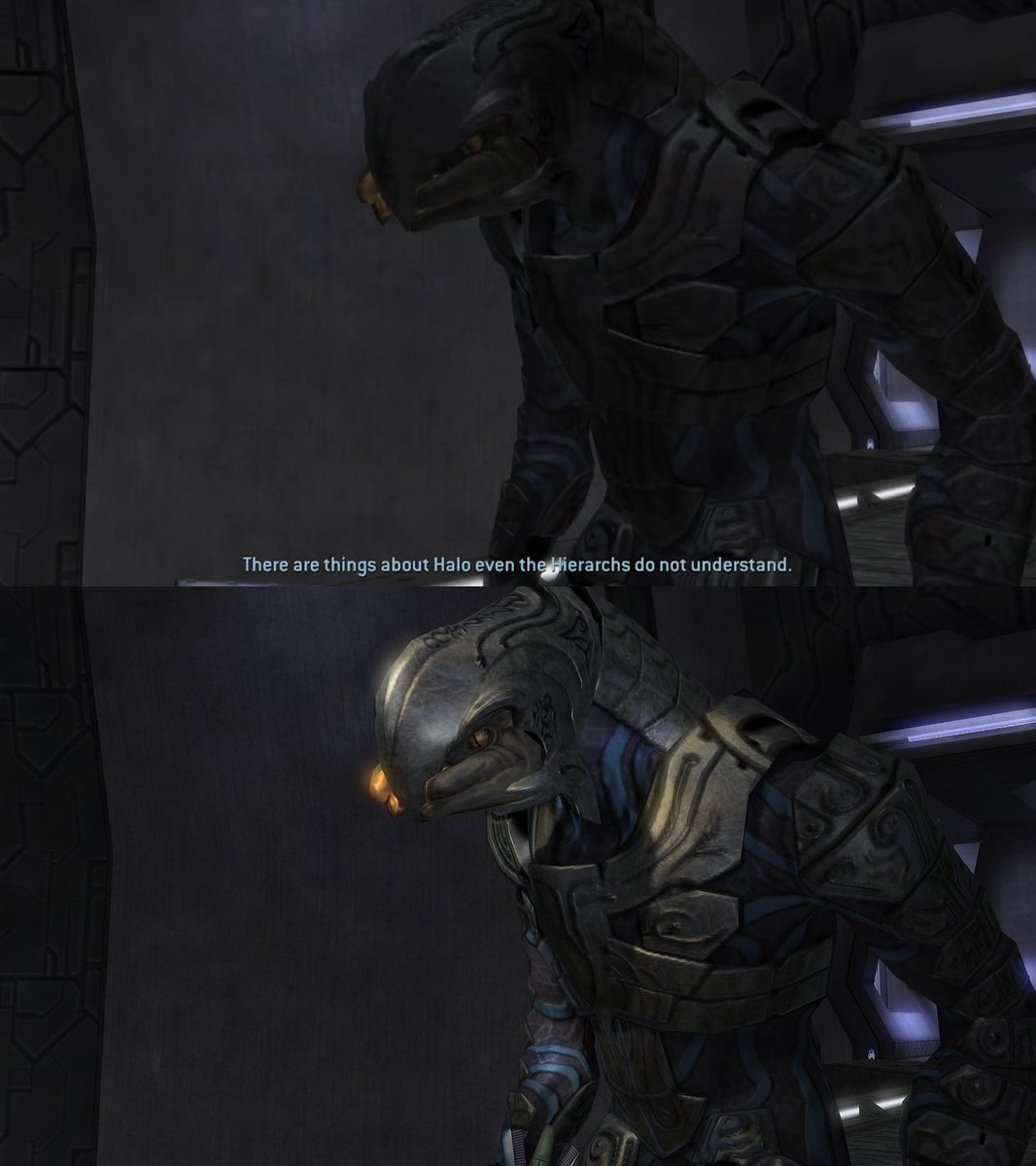 gold_athena_'s tweet image. One of my primary roles on @RubyofBlue&apos;s Halo 2: REBALANCE is polishing up the cinematics. A key part of that: dynamic lights!

Halo 2 suffers from a lack of self shadowing and shadow casting by default. Using 3-point lighting, the quality of cinematics can be VASTLY improved.