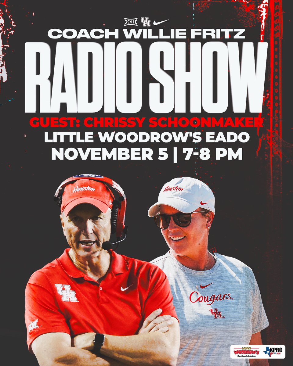 UHCougarSB's tweet image. Don’t miss out on tonight’s Willie Fritz Radio Show with special guest head coach @CSchoony11❗️