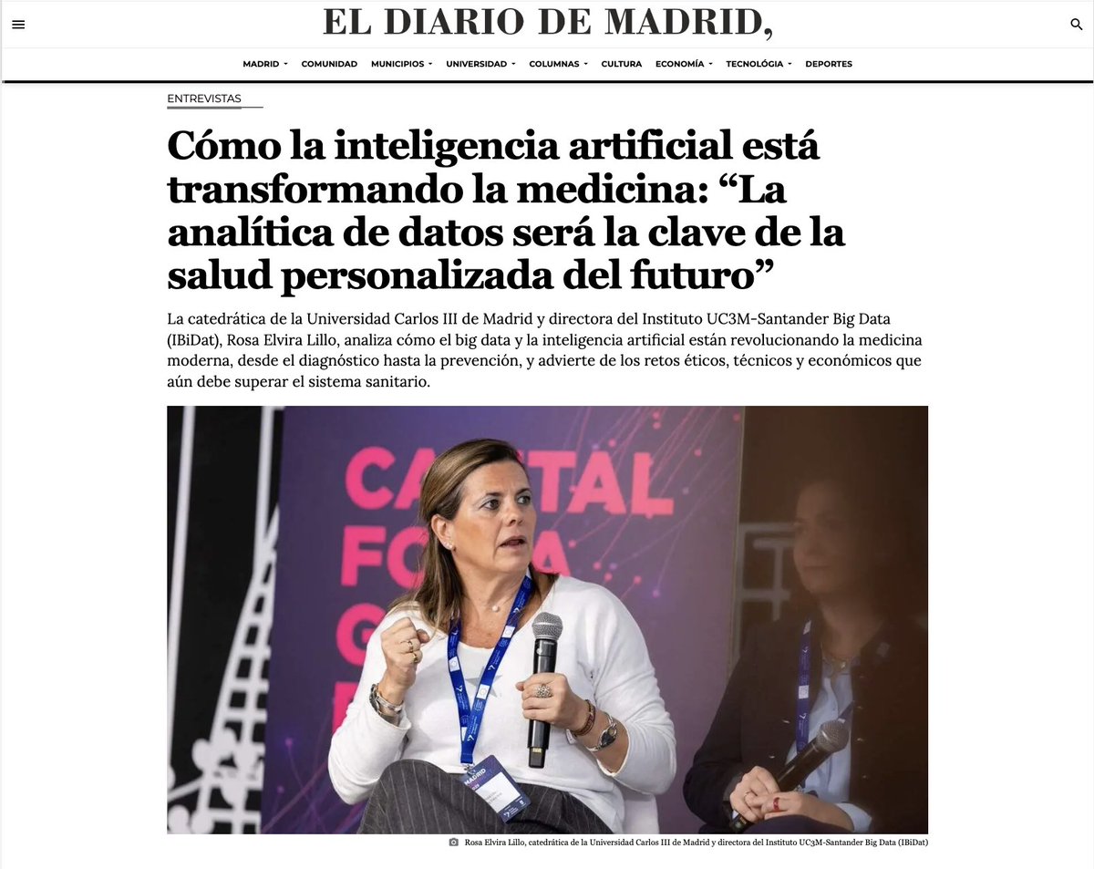 BigData_uc3m's tweet image. 💾 ¿Sabías que tu genoma puede ocupar hasta 200 GB?

La ciencia no lo guarda por curiosidad: lo analiza para prevenir y anticipar enfermedades.

Así lo cuenta nuestra directora Rosa E. Lillo en esta entrevista de @eldiariodmadrid por @CarlosLopezGlez👇

 diariodemadrid.es/articulo/entre…