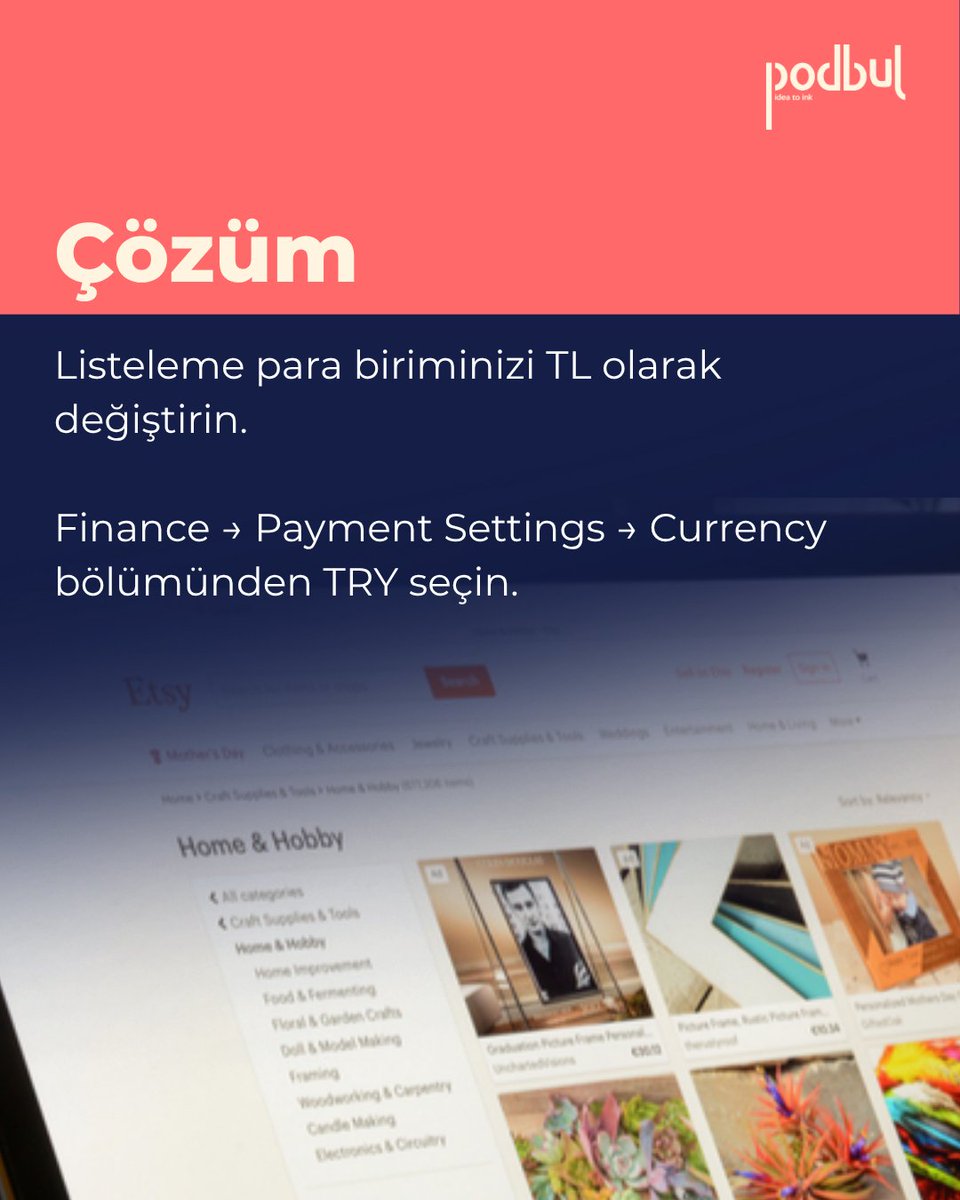 Etsy’de satış yapıyor ve dolar ile listeleme yapıyorsanız dikkat! 💸
Mağazanız TL hesabıyla açıldıysa Etsy sizden %2,5 ek komisyon keser.
👉 Finance > Payment Settings > Currency → TRY seçin
Ek ücret ödemeyin, kârınızı koruyun! 🚀

#EtsyTips #Podbul #EtsySeller