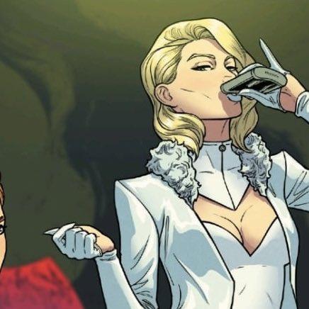 scemmas's tweet photo. emma frost and her emotional support flask https://t.co/D7lBLBOAEw