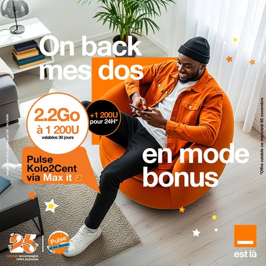 Orange_Cameroun's tweet photo. Plus de data, plus de liberté ! 🔥
Envie d’explorer, partager et t’amuser sans limites ? 😎
Pulse Kolo2Cent est là pour toi !
Le plan parfait pour enjoy tes soirées sur les RS 💫
👉 Active ton forfait : https://t.co/q6YERP6xYJ
#OrangeEstLà #OrangePulse https://t.co/javLXdyXXd