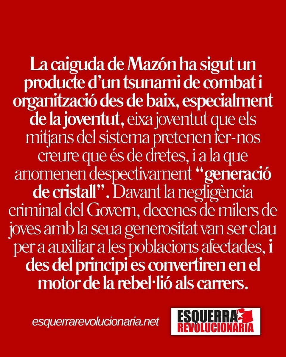 Hem fet fora a Mazón!

Llig el nostre article complet al nostre web. 👇
esquerrarevolucionaria.net/index.php/actu…