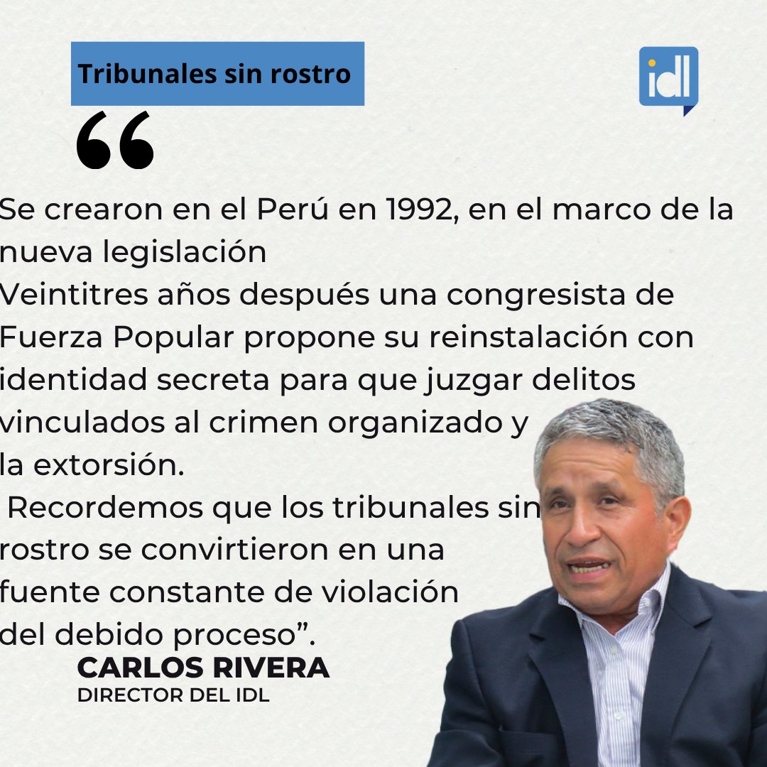 Ideele's tweet image. #IDL Fuerza Popular quiere restablecer los tribunales sin rostro, una propuesta antidemocrática que viola el debido proceso.