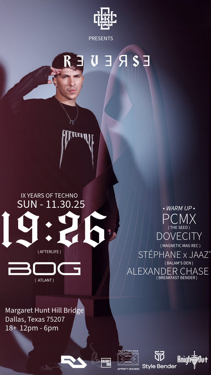 CrossborderW's tweet image. RƎVƎЯSƎ_ | IX Years of Techno
Nov 30 • Under the Margaret Hunt Hill Bridge

First-ever techno event beneath the bridge.
19:26  · BOG  · Local support 

RSVP: Cross Border Warriors