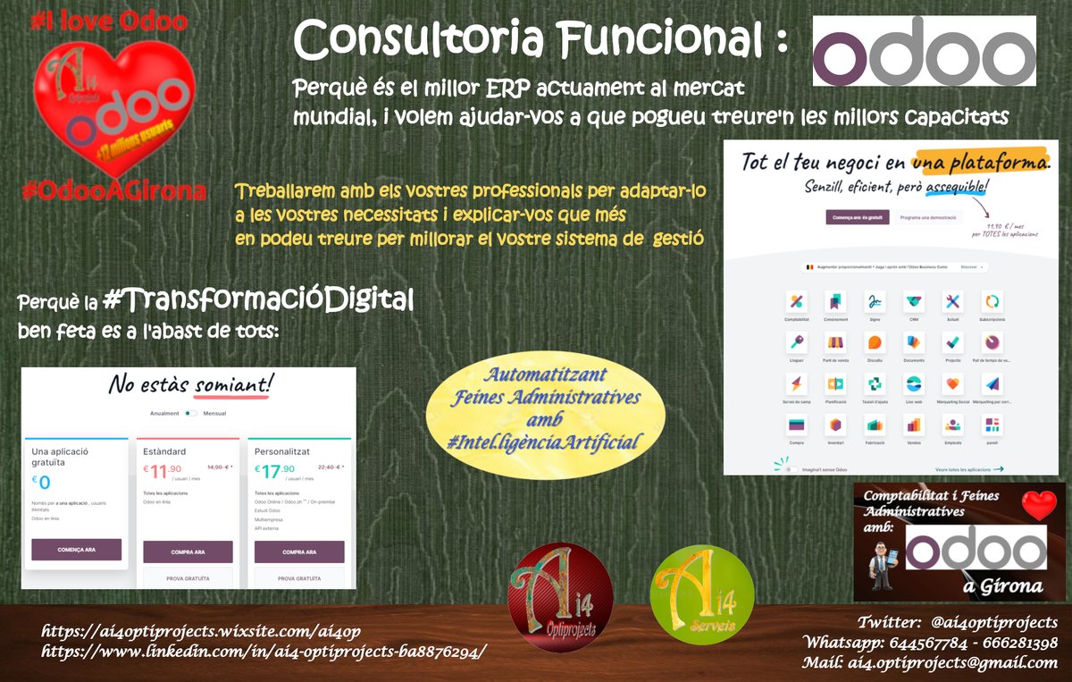 ai4optiprojects's tweet image. Som especialistes en gestió operativa, comptabilitat i administració: #OdooAgirona
#Eficiència i #Optimització amb el millor cost.
⚙️📈𝙁𝙡𝙚𝙭𝙞𝙗𝙞𝙡𝙞𝙩𝙖𝙩 𝙞 𝙚𝙛𝙞𝙘𝙞𝙚𝙣𝙘𝙞𝙖 📈⚙️
Ens impliquem a fons: #SolucionsAi4 #GestióDelCanvi
ai4optiprojects.wixsite.com/ai4op
