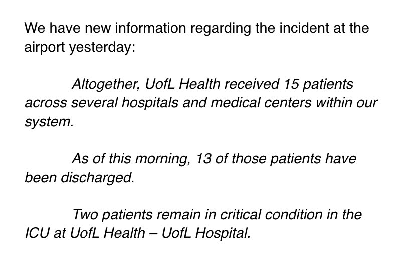 NEW:  UofL Hospital says two victims of the plane crash remain in critical condition.
