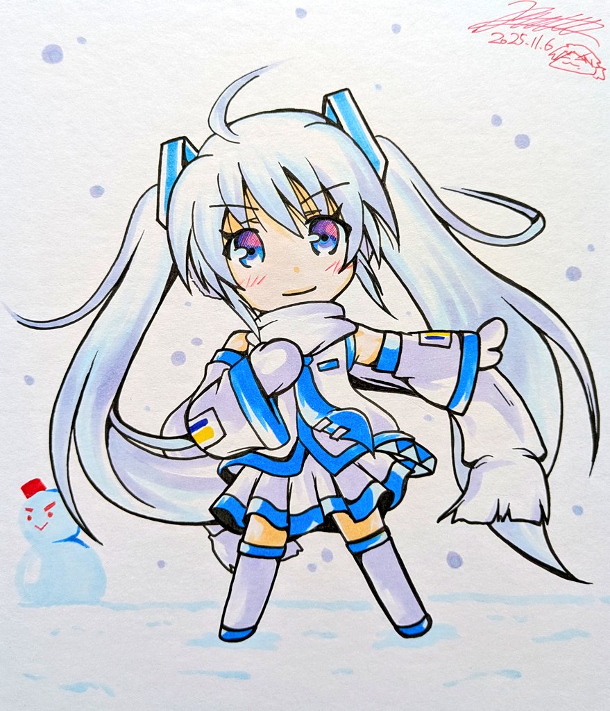 初音ミク ,雪ミク 「19枚目・デフォルメマフラーさんです。 今日は調子悪かった…。 そして明日は完全」|キノ店員のイラスト