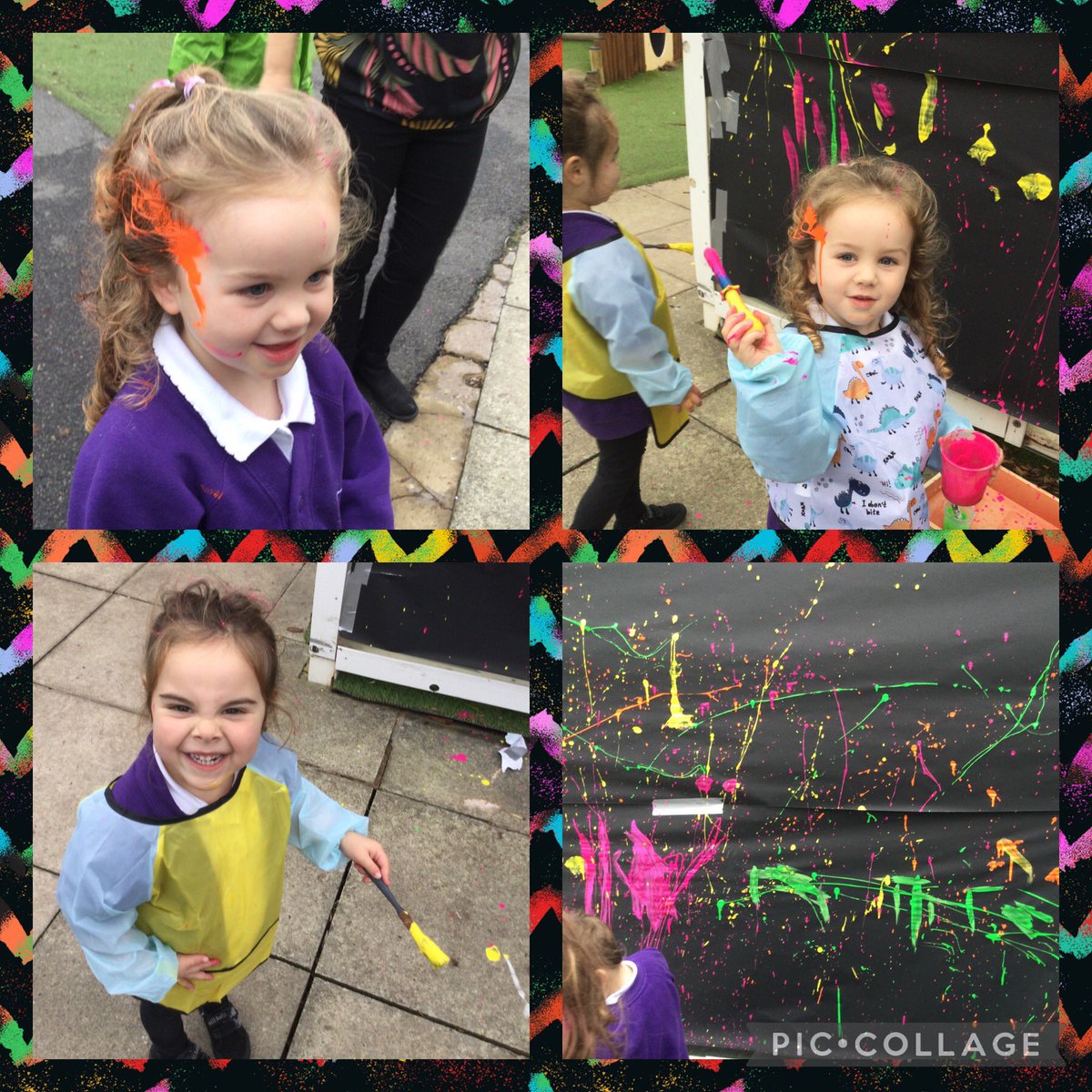We have been making messy firework pictures outside today. Our finished collaboration looked amazing. The children had so much fun doing it. Sorry parents about the messy children!
