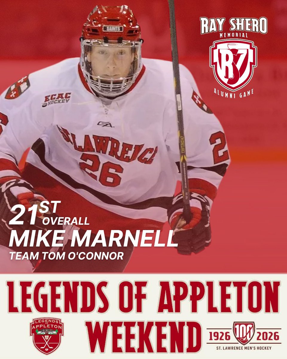 SkatingSaints's tweet photo. With the 21st overall selection in the Ray Shero Memorial Alumni Game draft, Team O’Connor has selected Mike Marnell ‘18!

The forward tallied 45 goals and 34 assists in 115 career games at St. Lawrence!

More picks are coming, so stay tuned!

#SLUHockey #LegendsOfAppleton #HockeyAlumni #AppletonArena #herewegoSAINTS