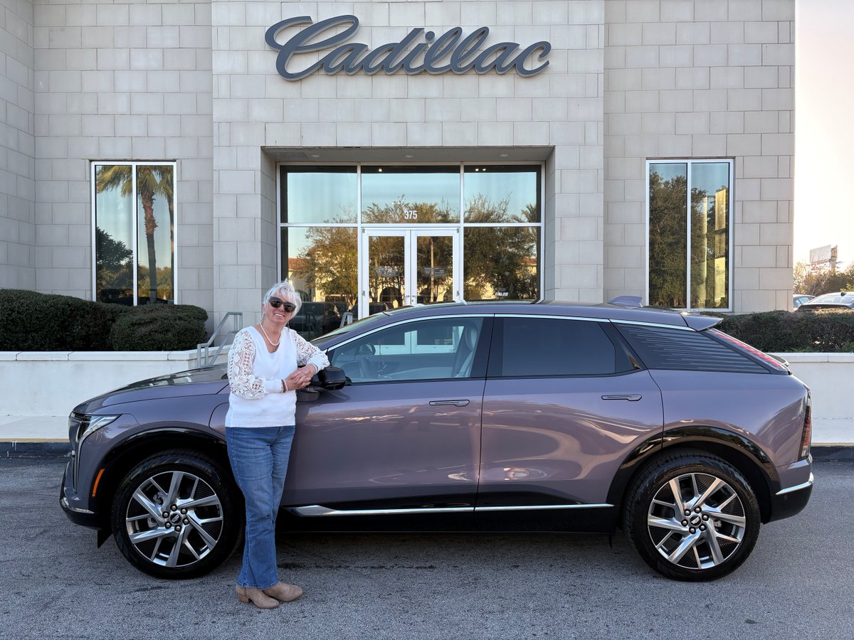 FieldsCadillac's tweet image. Trish P. said "never an EV" on Monday. Yesterday, she and husband Billy drove off in a 2025 Cadillac OPTIQ (EV) with huge grins! Thanks, Trish &amp;amp; Billy, for choosing Fields Cadillac! ❤️🚗 #FieldsCadillac #Cadillac #OPTIQ #CadillacEV #StAugustine