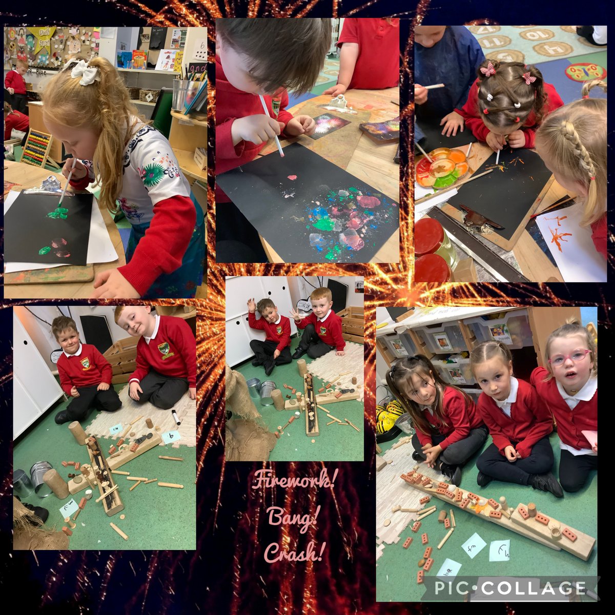 We have used our creative skills to make firework pictures. We’ve also used the block play and loose parts to make and label amazing fireworks.  🎆 💥 💥 Dydd Tân gwyllt
FIREWORK! BANG! CRASH! <a href="/garntegprimary/">Garnteg Primary</a> <a href="/Miss_Mitchell20/">Miss.Mitchell</a> <a href="/misssgilbey95/">@mrssgilbeylarge</a>