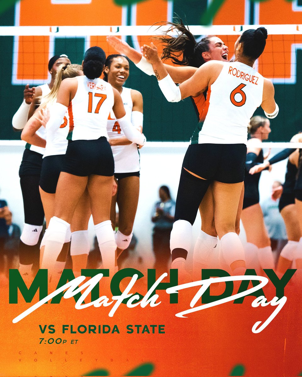 Wear White ⚪️ and let's PACK THE KNIGHT! #GoCanes 🙌🏾 <a href="/CanesVB/">Miami Hurricanes Volleyball</a>
#beatfsu 
#theu #miamihurricanesvolleyball #miami <a href="/canes_muse/">CanesMuse</a> <a href="/CaneReport/">CaneReports</a> <a href="/CanesInSight/">CanesInSight</a> <a href="/CaneSport/">CaneSport Miami Hurricanes</a>

🆚 | Florida State
⏰ | 7 PM
📍 | Knight Sports Complex
📊 | canes.news/vsFSUStats
🎥 | canes.news/vsFSUStream