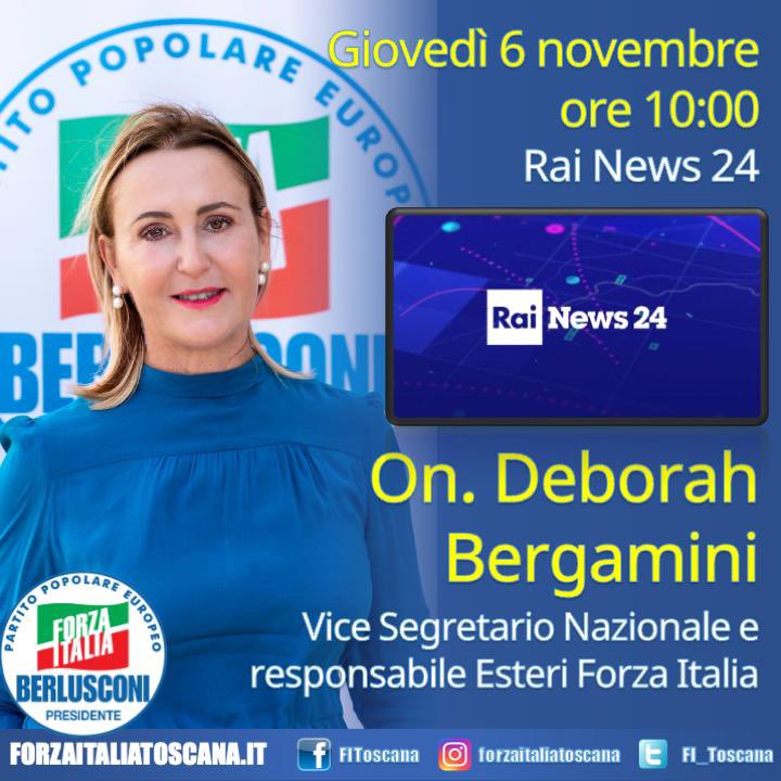 📺 Domani mattina, giovedì #6novembre, alle ore 10:00 potrete seguirmi su Rai News 24. Non mancate!

<a href="/forza_italia/">Forza Italia</a> <a href="/RaiNews/">RaiNews</a> #forzaitalia #RaiNews24 #DeborahBergamini