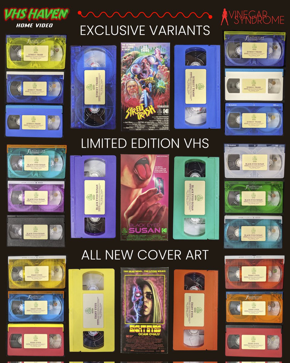 3 Incredible movies, all shot on film, are coming to VHS!!! with all new original artwork! Pre-order your copy today on our online store. Exclusive variants coming to <a href="/VinegarSyndrome/">Vinegar Syndrome</a> Nov 28th! <a href="/JustinMartell12/">Justin A. Martell</a> <a href="/Manjourides/">manjourides</a> <a href="/FlockOfSeagers/">Seager Dixon</a> <a href="/RyanKrugerThing/">RYAN KRUGER</a> <a href="/RadioParfait/">Austin Jennings</a>