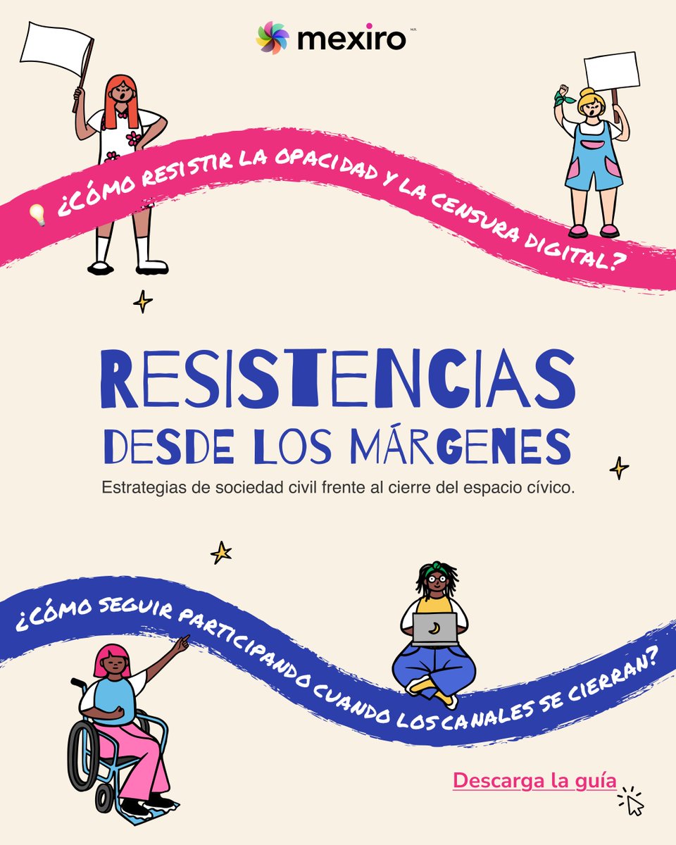 📘 7 ejes de resistencia frente al autoritarismo:
de la transparencia al autocuidado colectivo.

Conoce los casos de #Mexiro, <a href="/EquisJusticia/">EQUIS Justicia para las Mujeres</a>  y <a href="/Cristosal/">Cristosal</a> en la nueva Guía "Resistencias desde los márgenes”
👉🏾 bit.ly/434dhhz

#SociedadCivil #ParticipaciónCiudadana