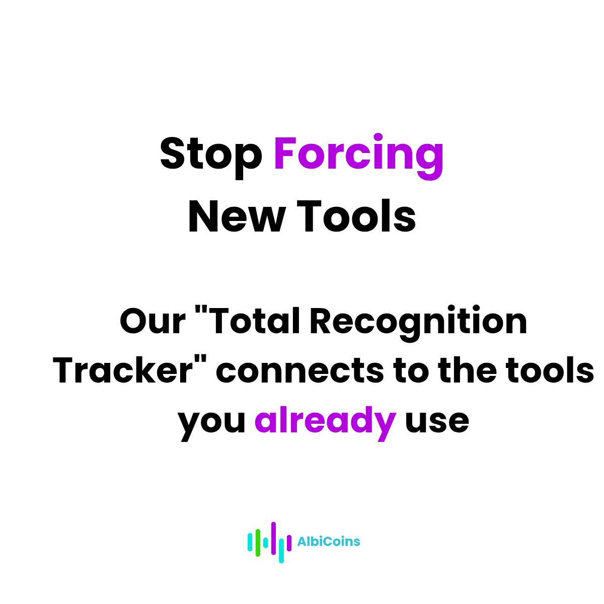 AlbiCoins's tweet image. Stop forcing new tools. Our &quot;Total Recognition Tracker&quot; is an &quot;integration-first&quot; plug-in that &quot;listens&quot; to the tools your team already uses (Slack, LMS, Trello). No change for them. Game-changing insights for you. #HRTech #IntegrationFirst