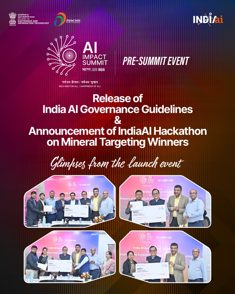 OfficialINDIAai's tweet image. On our #RoadToImpact to the India – AI Impact Summit 2026, today marks a key milestone in the journey. Industry leaders and AI think tanks came together to release the &apos;India AI Governance Guidelines&apos;, a defining framework born out of collective collaboration that will guide the…