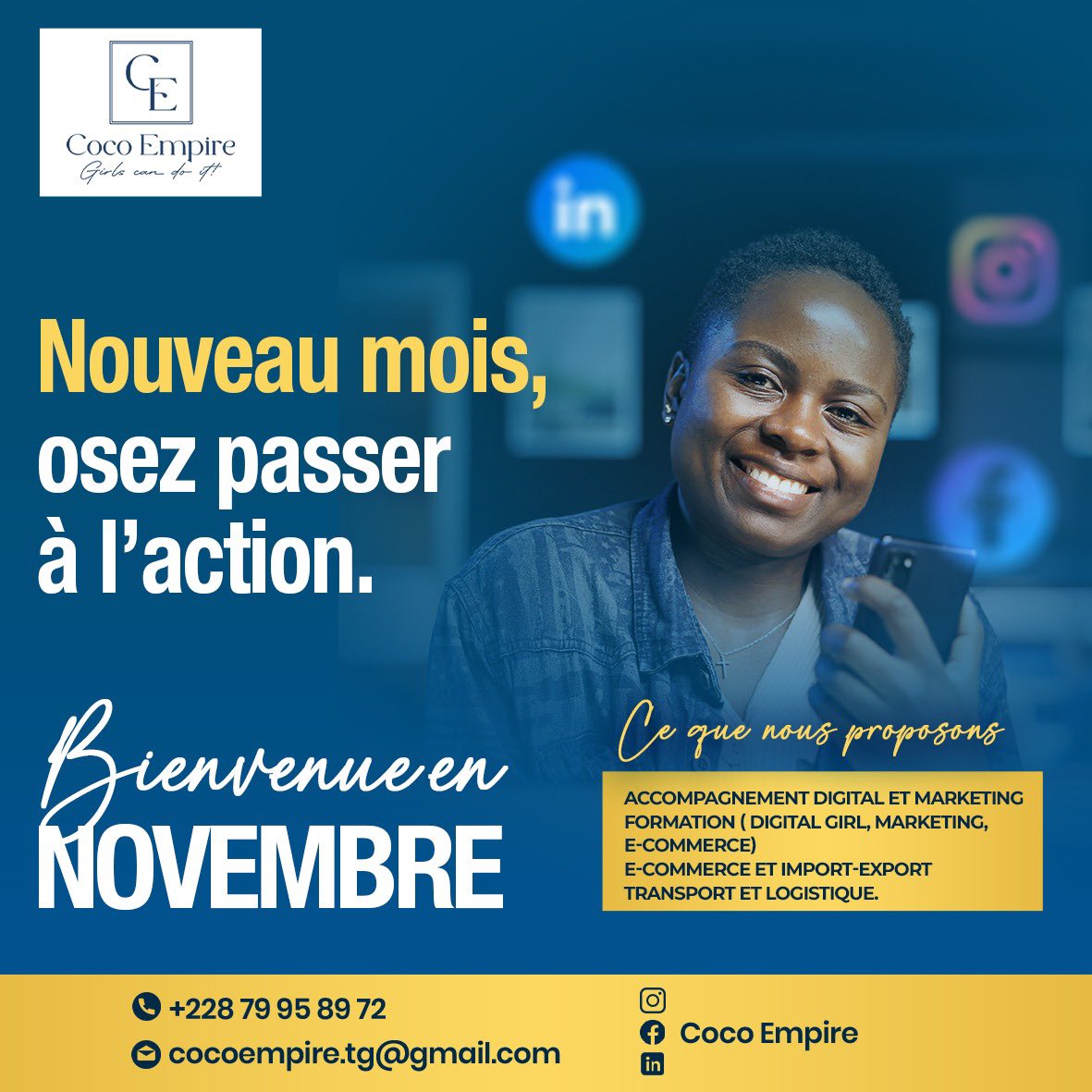 Novembre, c’est le mois pour oser concrétiser ce que vous avez laissé en attente.

Chez Coco Empire, nous croyons qu’il ne suffit pas d’avoir des idées - il faut agir pour créer de la valeur.