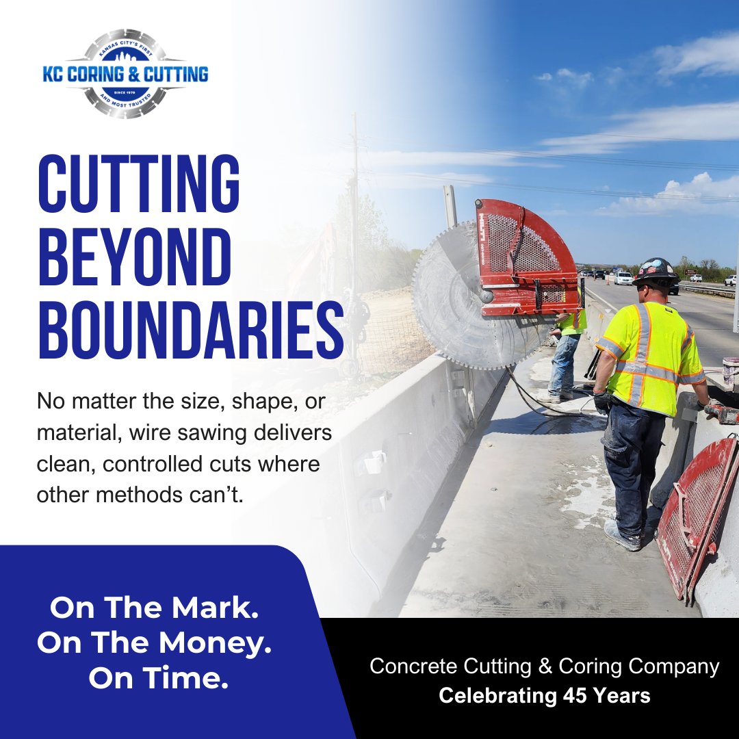 CoringKc's tweet image. Wire Sawing = Limitless Precision! 🔗✨ When traditional saws fall short, wire sawing steps up to cut through concrete and steel effortlessly. Enjoy minimal vibration and maximum accuracy with our state-of-the-art equipment. #KCCoring #KansasCity