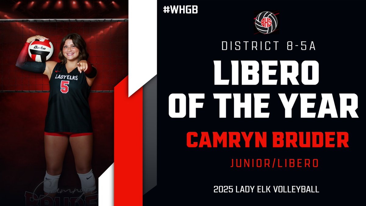 🏐District 8-5A Awards

🏐Libero of the Year

🔴Camryn Bruder-Junior

Congratulations on a great season‼️

#WHGB 

<a href="/BurlesonSports/">Burleson ISD Athletics</a> <a href="/BurlesonISD/">BurlesonISD</a> <a href="/BHSGAthletics/">Burleson HS Girls Athletics</a> <a href="/GMsportsmedia1/">GM Sports Media</a> <a href="/Gosset41/">Brian Gosset</a> <a href="/BHSElks/">Burleson High School</a>