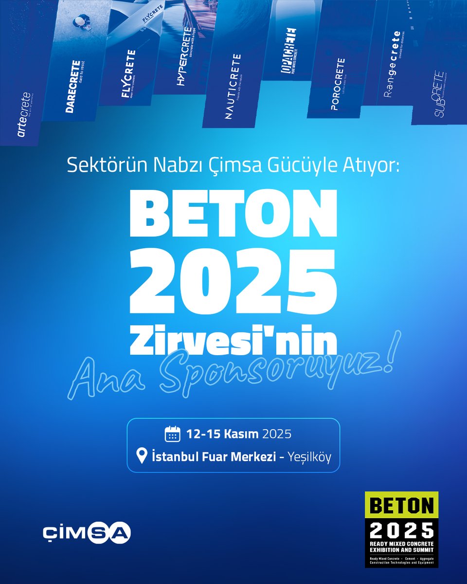 Sektörümüzün en büyük buluşmalarından BETON 2025 Zirvesi'nin ana sponsoru olmanın heyecanını yaşıyoruz. 

Sektörün önde gelen profesyonelleri, akademisyenleri ve tedarikçilerinin bir araya gelecek ve hazır betondaki 35 yılı aşkın tecrübemizle, sürdürülebilirlik ve düşük karbon