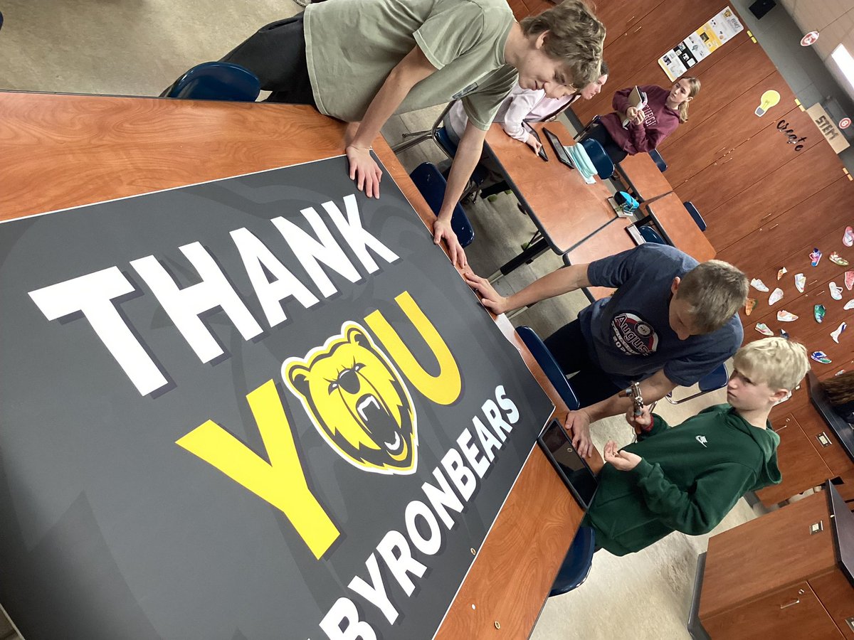 <a href="/BMSDesignStudio/">BMS Design Studio</a> students finishing up the final touches of <a href="/ByronBears/">Byron Public Schools</a> banners!