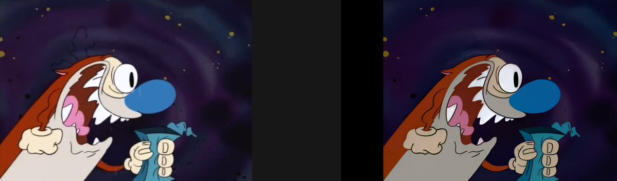 MescKingofhell's tweet image. Ren &amp;amp; Stimpy Season 5 — 4K HDR AI Upscale

Every grotesque detail, every surreal expression; now restored with insane clarity and depth

Now on torrent sites

Before (left) and after (right) stills were taken from an 8K HDR screen &amp;amp; aren&apos;t full frame
#FanRestoration #RenAndStimpy