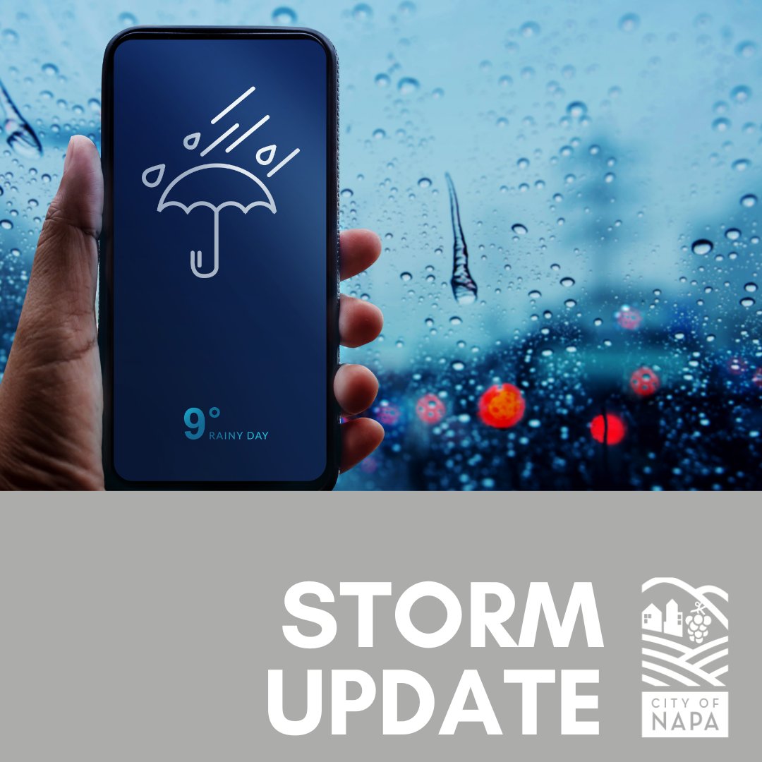 [para español👇] 🚨 Weather Update – Localized Flooding 🚨

With the current storm, we’re seeing some localized flooding in a few areas around Napa. Our crews are out working hard to clear these spots as quickly as possible.

💧 If you see or experience minor flooding, please