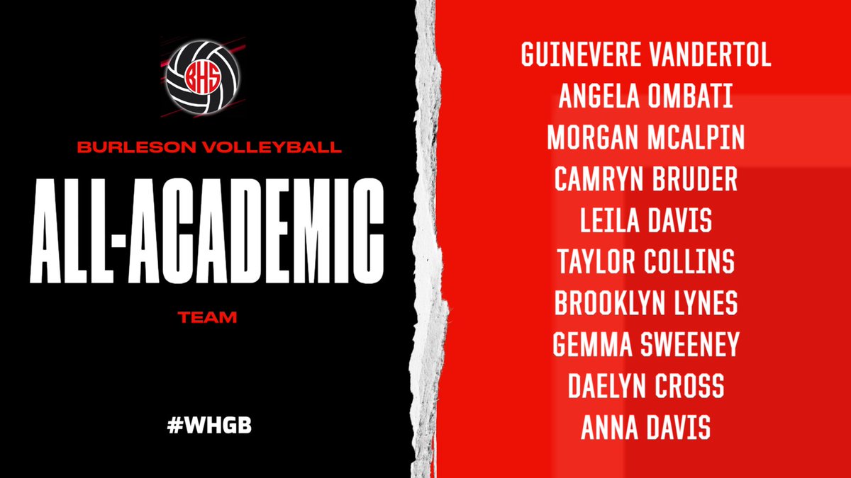 ⚫️Most important Award of all!

🔺STUDENT-athlete🔺

🏐Academic All-District

Congratulations on a great season‼️

#WHGB 

<a href="/BurlesonSports/">Burleson ISD Athletics</a> <a href="/BurlesonISD/">BurlesonISD</a> <a href="/BHSGAthletics/">Burleson HS Girls Athletics</a> <a href="/GMsportsmedia1/">GM Sports Media</a> <a href="/Gosset41/">Brian Gosset</a> <a href="/BHSElks/">Burleson High School</a>