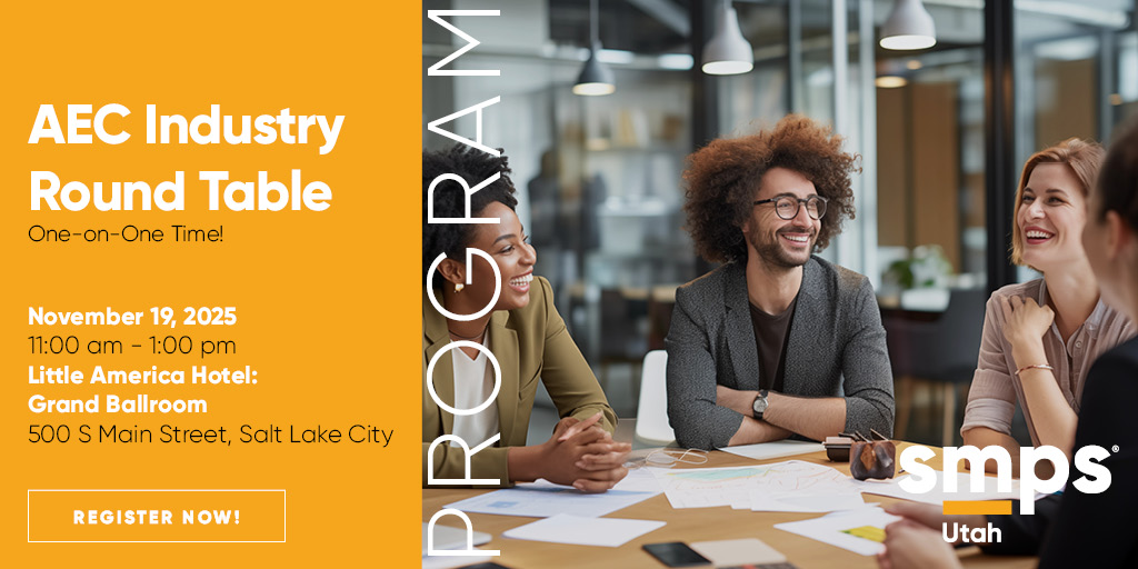 SMPSUtah's tweet photo. Register for our November round-table, where you get one-on-one time face to face with industry experts!

 🔗 in bio

#AECUtah #SMPSprograms #AECnetworking #AECmarketing https://t.co/WPHPsIEdmV