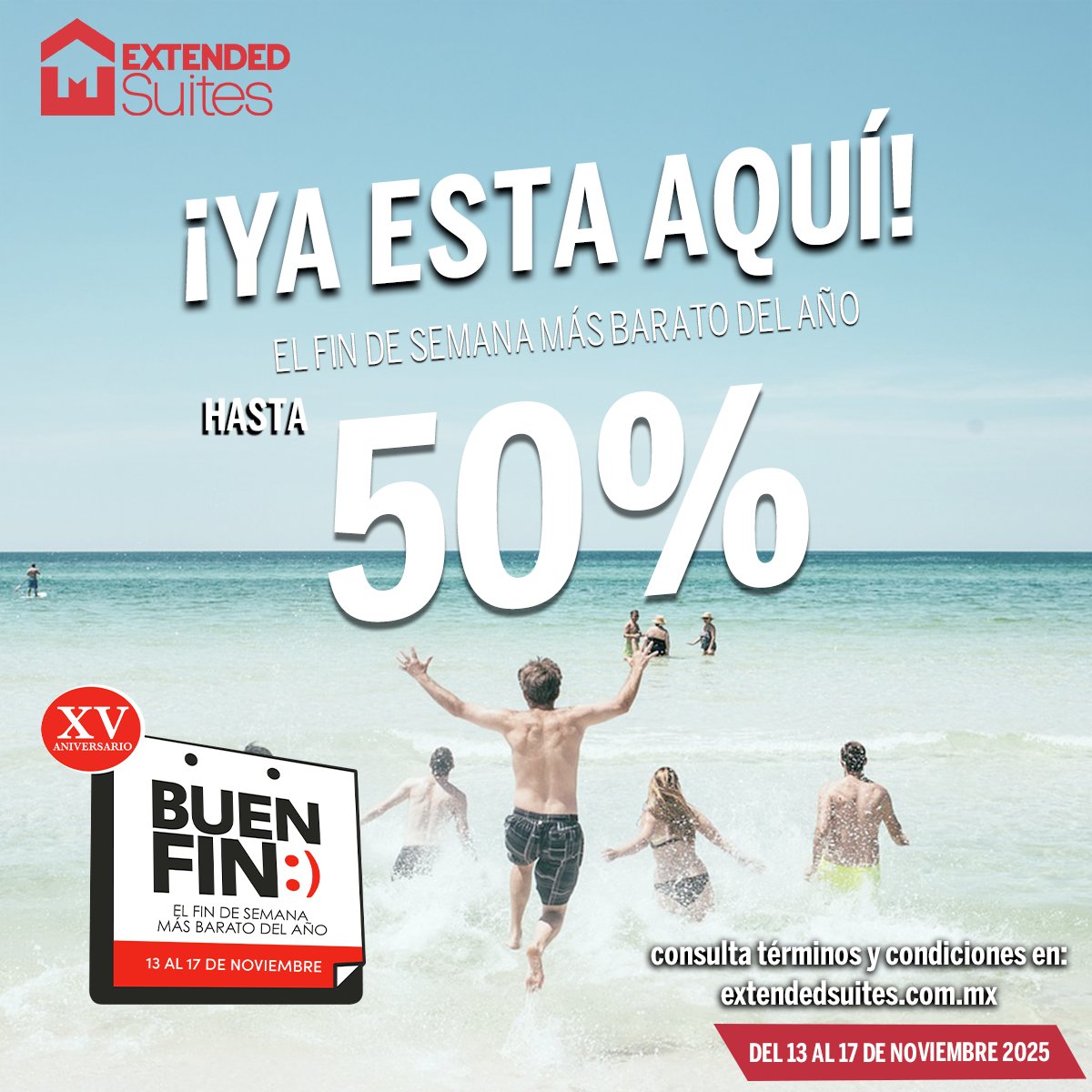 ExtendedSuites's tweet image. 🍁 Noviembre es del Buen Fin y Extended Suites tiene hasta 50% de descuento.
Aprovecha el fin de semana más barato del año y disfruta una escapada inolvidable.
📅 Del 13 al 17 de noviembre 2025.
#ExtendedSuites #BuenFin #Descuentos #HotelesMéxico #ViajaMás  #Promoción