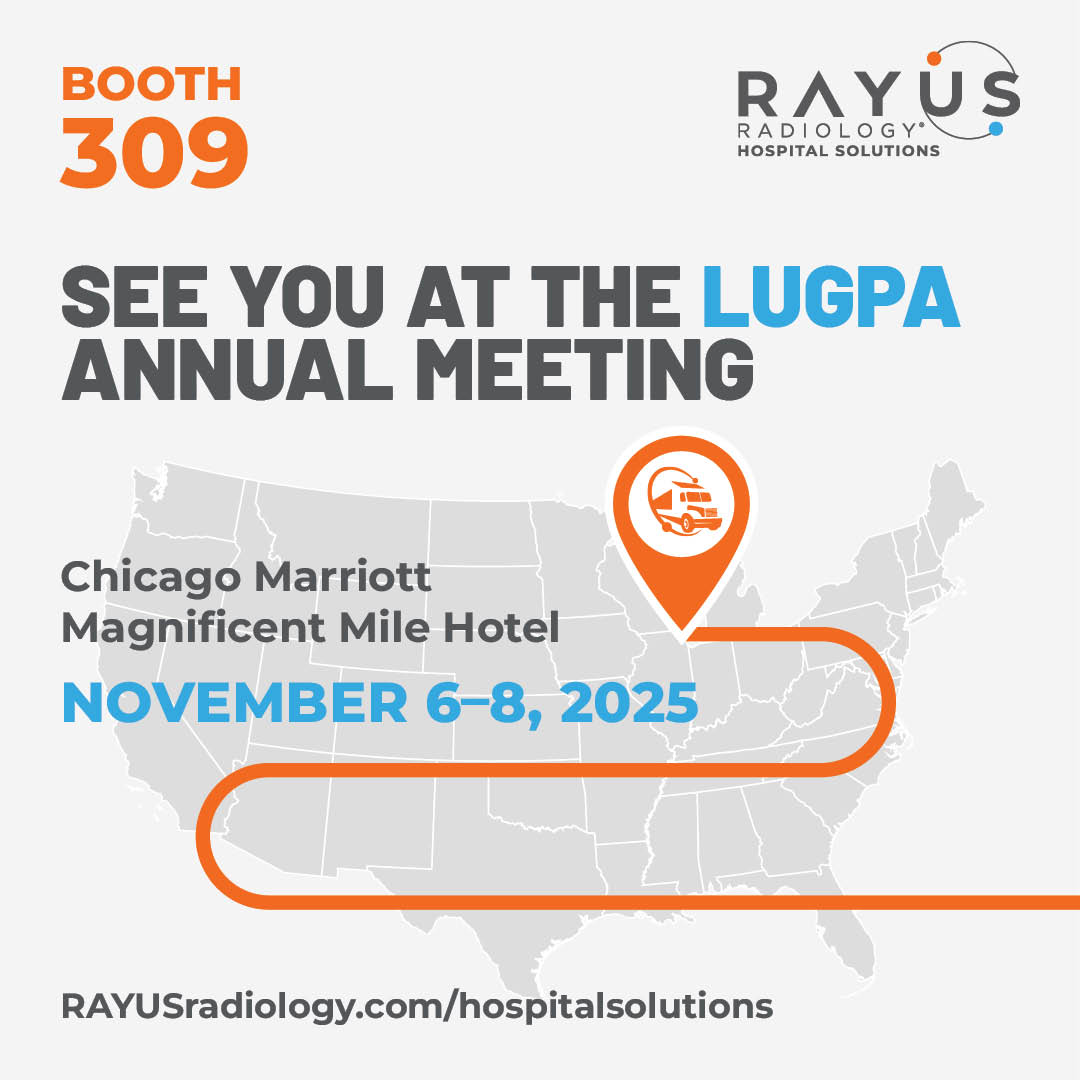 RAYUSradiology's tweet image. Big ideas, great conversations and better care start here. Visit us at booth 309 during the LUGPA Annual Meeting, November 6–8, to learn how our Hospital Solutions team is driving imaging forward. #LUGPA #LUGPA25 #MobileSolutions #HospitalSolutions #MobileMRI #RAYUSRadiology