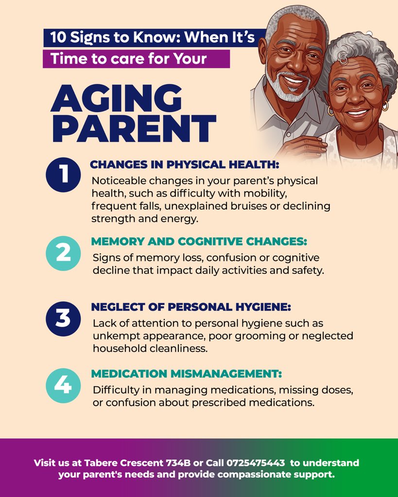 ReliEldercare's tweet photo. When was the last time you checked in on how your parent is really doing? 💭
Early attention brings peace of mind - for them and for you. 💕
Stay tuned for Part 2, where we’ll share 6 more signs to help you make informed care decisions. #relianceeldercare #elderhome #nairobi https://t.co/vt0lUVnR9H