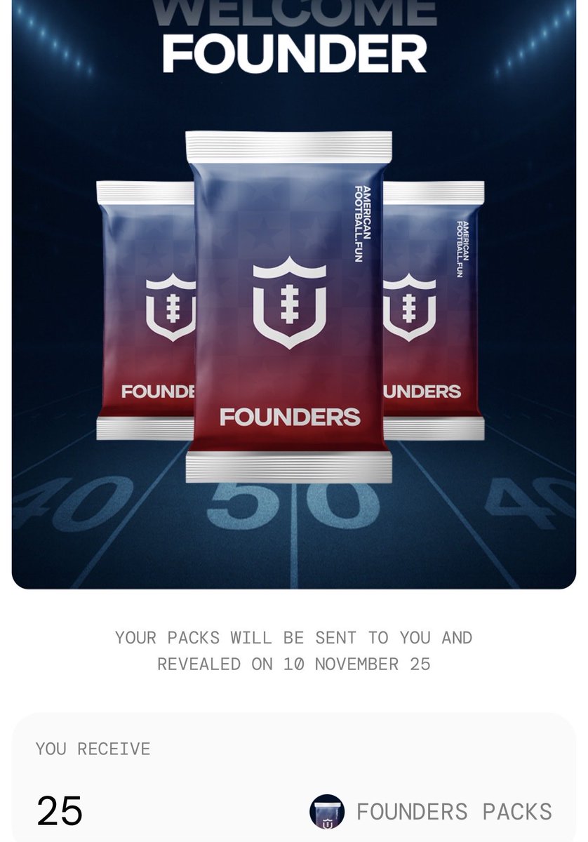 thetradfiguy's tweet photo. Just aped some founders packs from @sportfun as they release their new American football version of the game

Hit or miss on this let’s see how fast the FCFS sells out 

Higher supply this time around but market feels better today so they might end up doing well https://t.co/AfjtgvPOCk