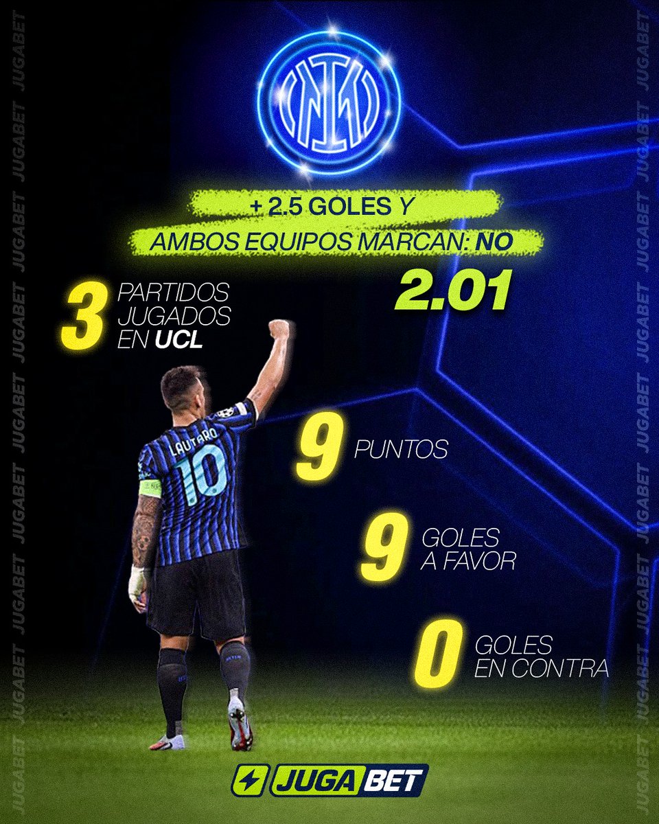 🔵⚫️ El Inter recibe al Kairat Almaty luego de tres partidos perfectos, triunfando ante Ajax, USG &amp; Slavia Praga sin recibir goles en contra.

🎯 Llega con confianza y en forma, la recomendación #JugaBet del día son +2.5 goles totales y ambos equipos no marcan.

¿Te la juegas con