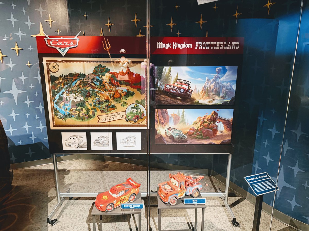 Attractions's tweet image. Artwork for the upcoming Piston Peak &quot;Cars&quot; area of Magic Kingdom is on display inside the Walt Disney Presents attraction at Disney&apos;s Hollywood Studios.

The project is part of a makeover of Frontierland, both physically and philosophically: buff.ly/pyx9sK8
