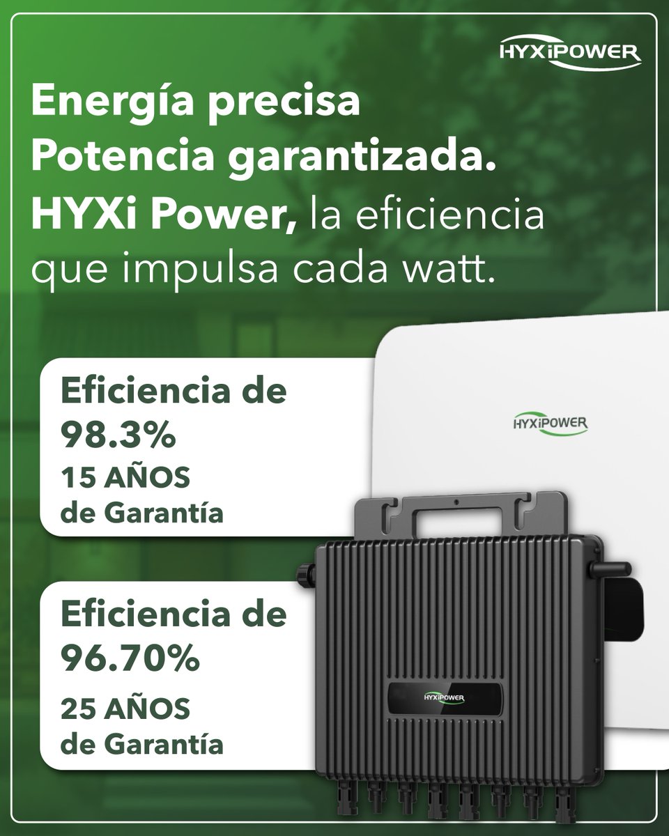 Cuando se trata de energía, cada detalle cuenta. ⚡

Los microinversores e inversores @hyxipower ofrecen eficiencia superior, precisión en cada conversión y el respaldo de una garantía confiable.

Más energía aprovechada, menos pérdidas, y tecnología lista para el futuro solar.