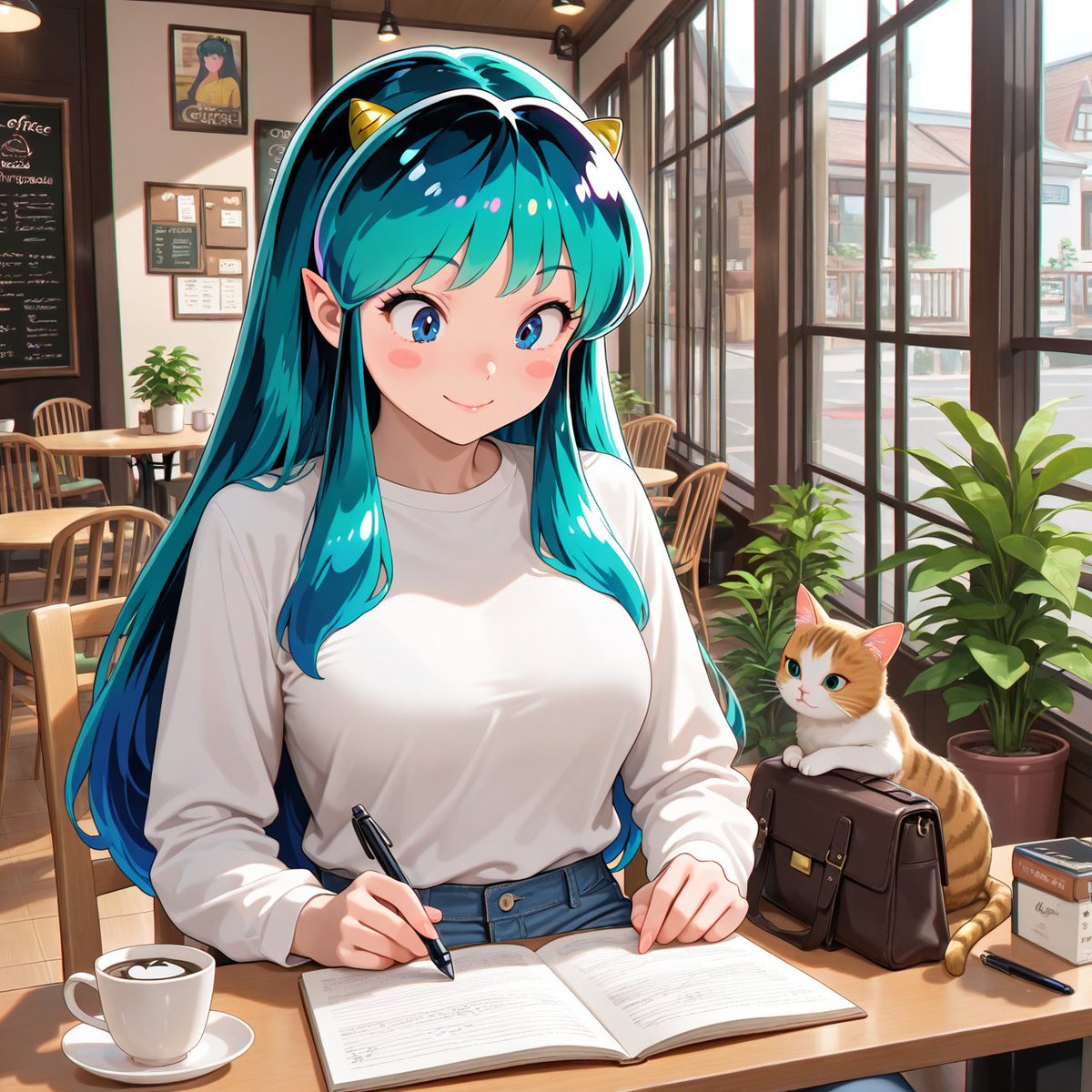 ラムちゃん かわいい〜〜ラム 喫茶店でのんびり執筆中のラムちゃん