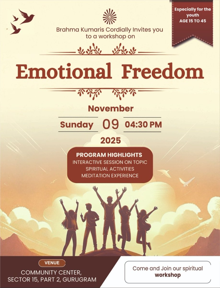 Lov3lySingh's tweet image. Let's join the workshop for #emotionalfreedom #brahmakumaris #gurgaon #meditation
