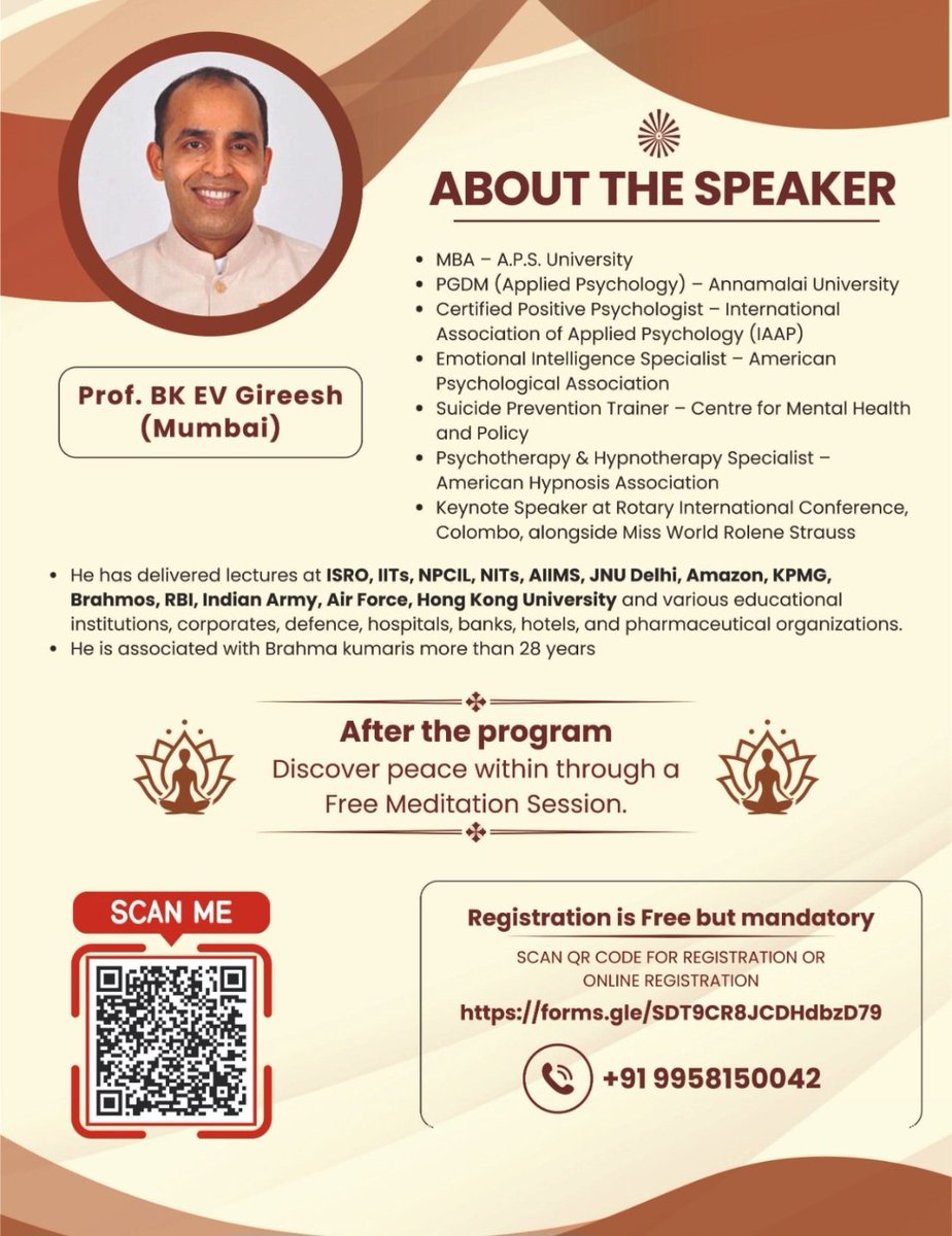 Lov3lySingh's tweet image. Let's join the workshop for #emotionalfreedom #brahmakumaris #gurgaon #meditation