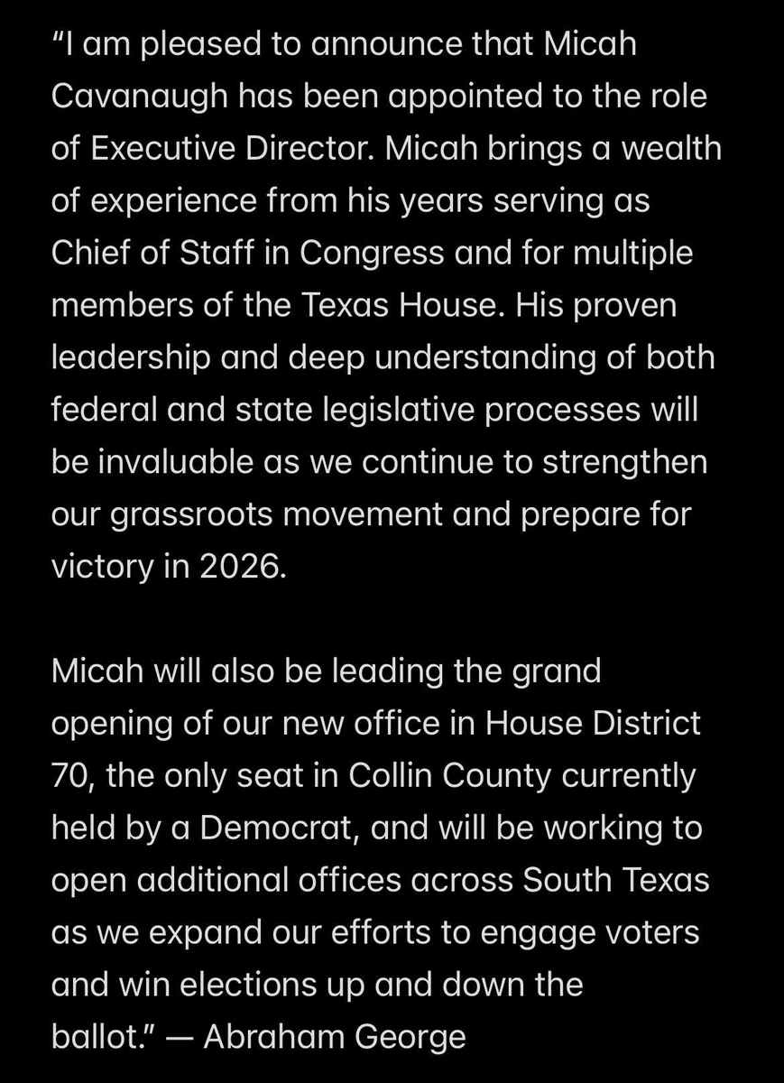Statement from <a href="/abrahamgeorge/">Abraham George 🇺🇸</a> on this staffing shake-up to <a href="/TheTexanNews/">The Texan</a>: