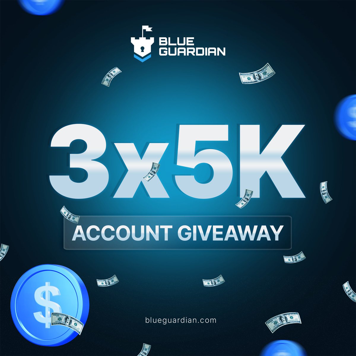 Giveaway!

3 x $5,000 CHALLENGE ACCOUNTS.

To participate: 

1- Must be following: 
<a href="/BlueGuardiancom/">Blue Guardian</a>  <a href="/khalil_yks/">KHALIL</a>, <a href="/fondinho7/">Fondinho7☦️🇬🇷</a> 

2- Like  &amp; Retweet
 
3- mention 4 friends 

Winners in 72hrs 🔔 Good luck