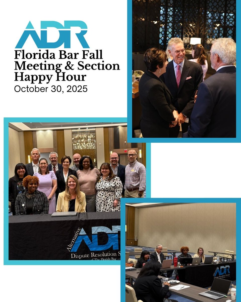 FlaBarADR's tweet image. Thank you to everyone who joined us at the Florida Bar Fall Meeting and our ADR Section Happy Hour at the JW Marriott Bonnet Creek. It was a great afternoon of collaboration, discussion, and connection.

#FloridaBarADR #Mediation #AlternativeDisputeResolution
