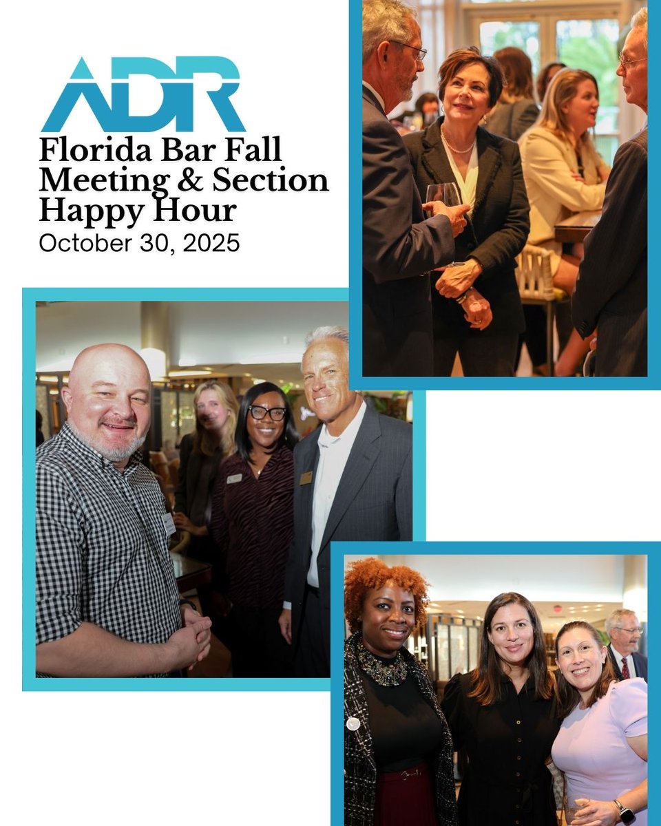 FlaBarADR's tweet image. Thank you to everyone who joined us at the Florida Bar Fall Meeting and our ADR Section Happy Hour at the JW Marriott Bonnet Creek. It was a great afternoon of collaboration, discussion, and connection.

#FloridaBarADR #Mediation #AlternativeDisputeResolution